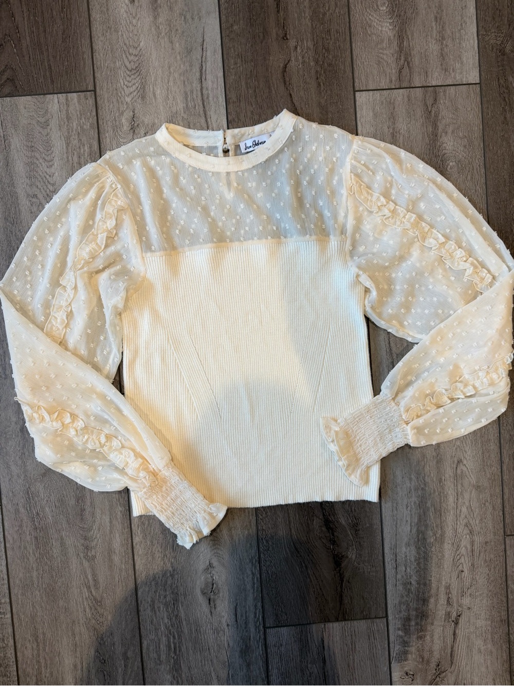 Sam Edelman Cream Textured Swiss Dot Blouse